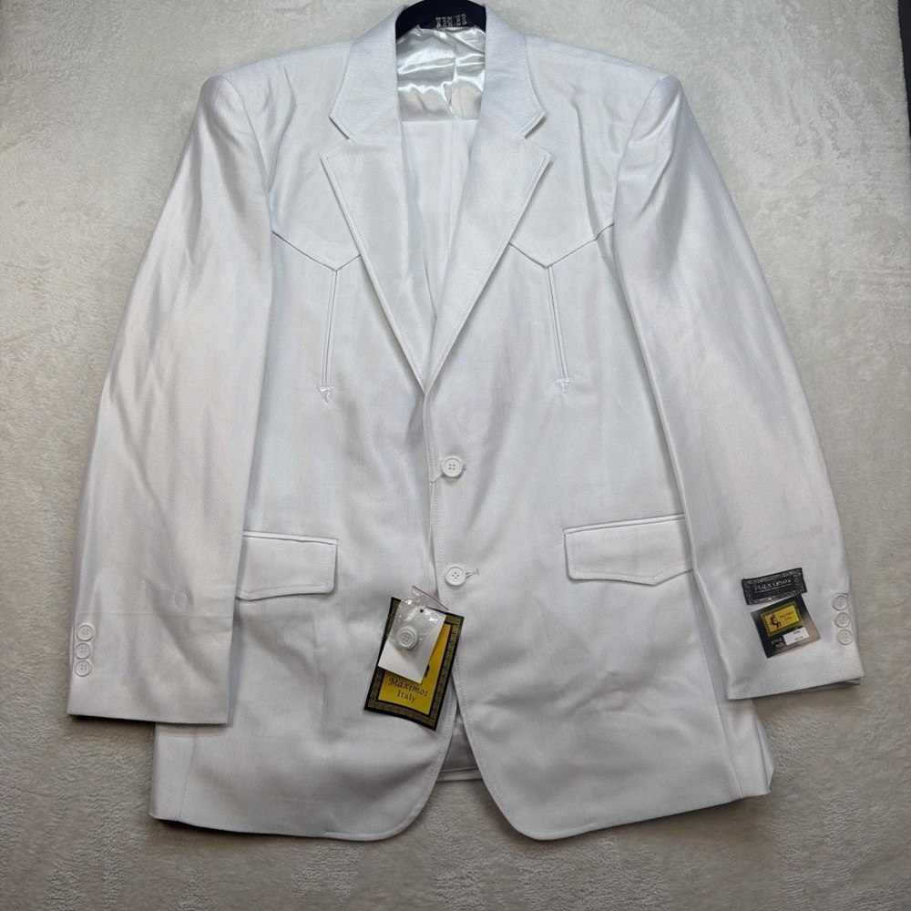 White Western Suit Mens 42R 34 Wedding Cowboy Rockabilly Vintage